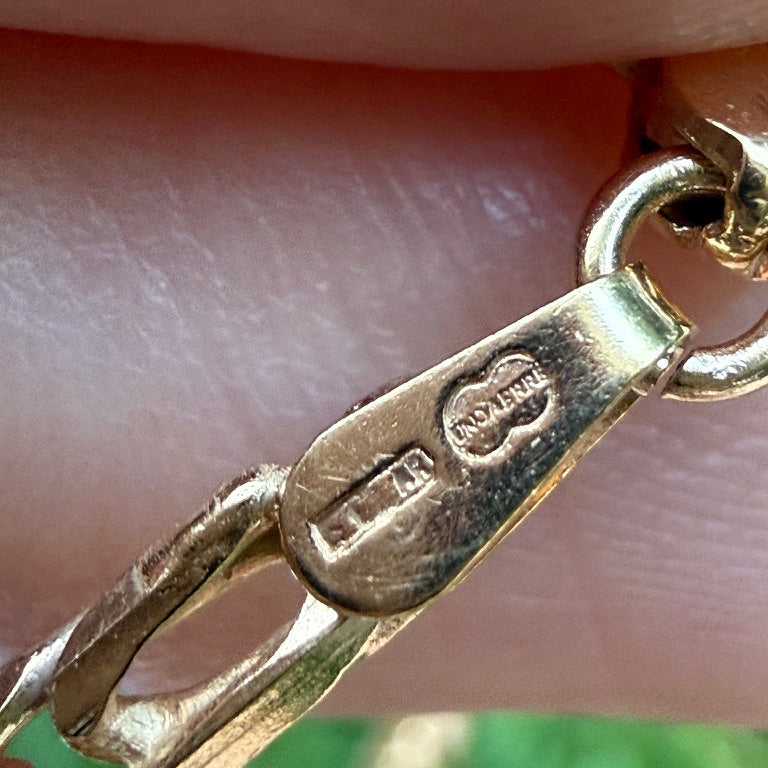 7" Italian Solid 9K Yellow Gold UnoAerre Figaro Bar Link Bracelet, 3.61 g