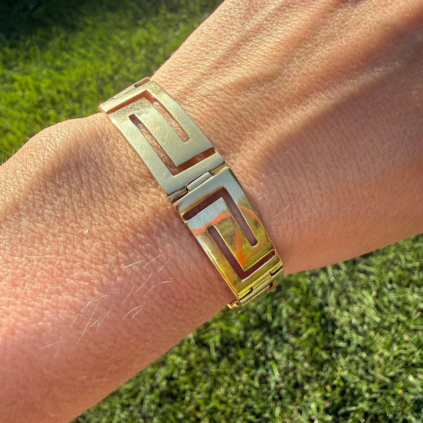7.25" Bold Solid 14K Yellow Gold Greek Key Graduated Bracelet, 16.90 g