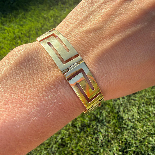 7.25" Bold Solid 14K Yellow Gold Greek Key Graduated Bracelet, 16.90 g
