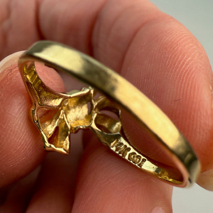 14K Solid Yellow Gold Bow Ring – Size 7.75