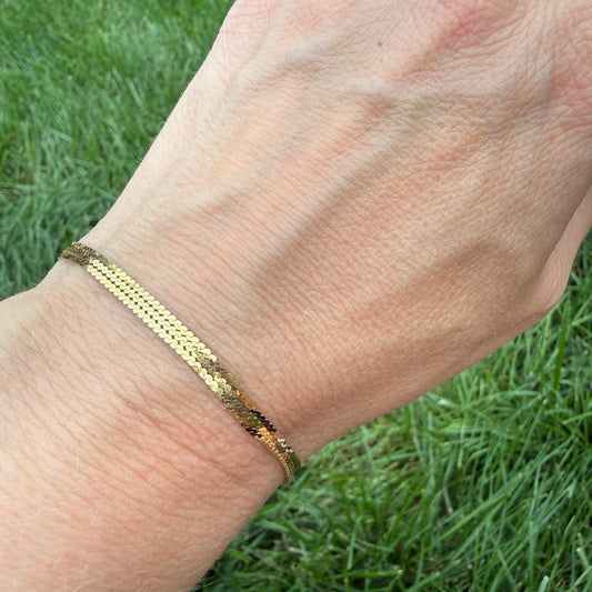 6.5" Solid Italian 14K Yellow Gold Three Strand Delicate S-Link Bracelet, 2.61 g