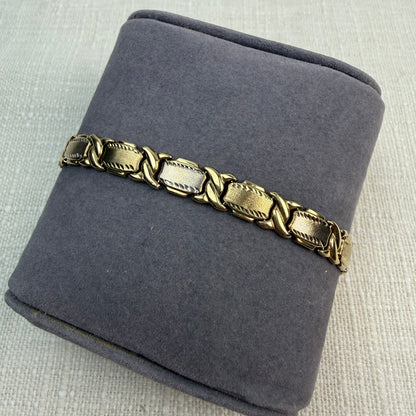Vintage Solid 10K Two-tone Rectangular Link Bracelet, 7.25"