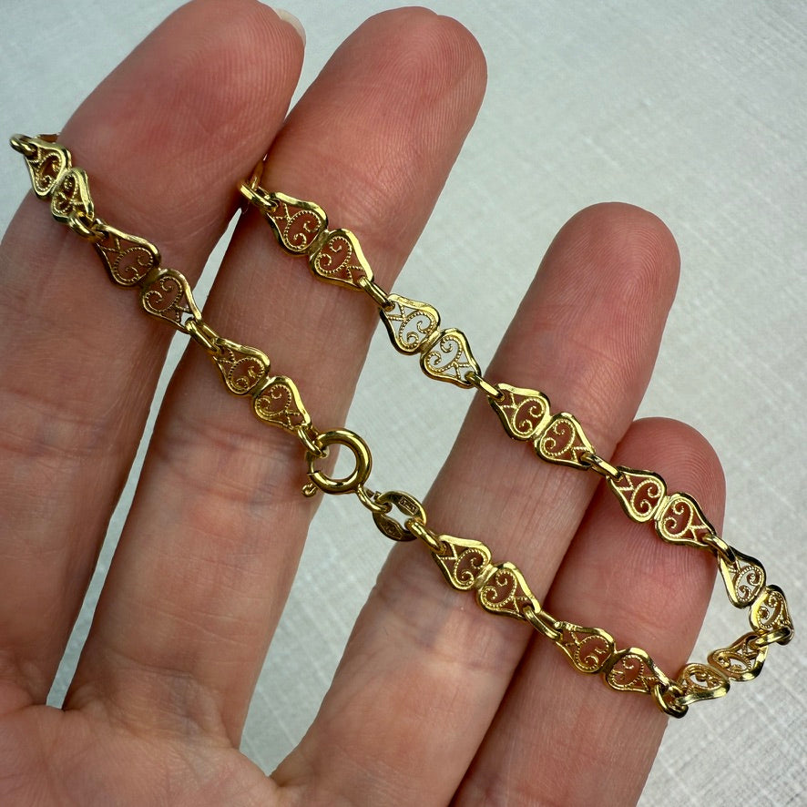7" Vintage Solid 10K Yellow Gold Italian Filigree Bracelet, 3.6 g