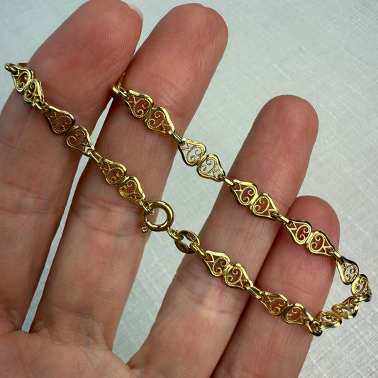 7" Vintage Solid 10K Yellow Gold Italian Filigree Bracelet, 3.6 g