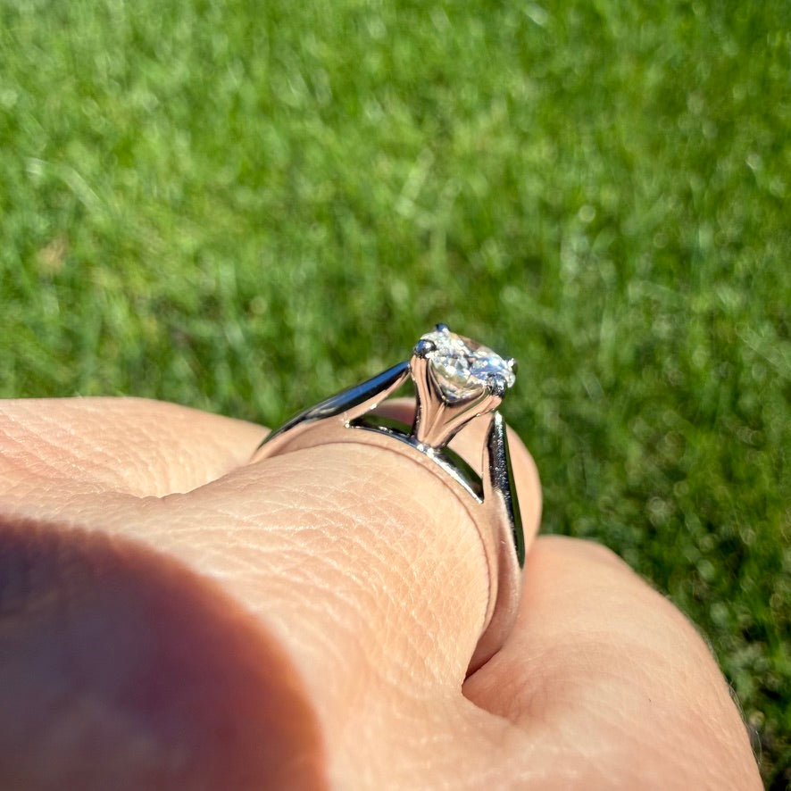 Solid 14K White Gold .80 CT Natural Diamond Solitaire, European Shank