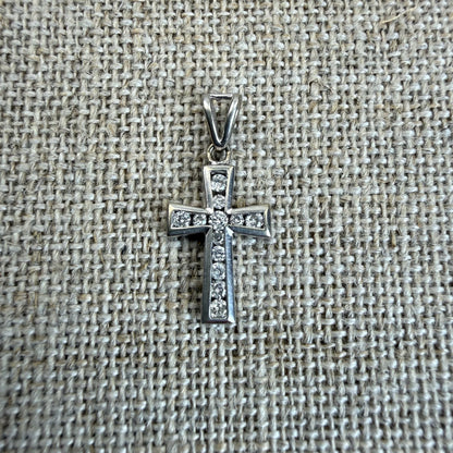 Solid 14K White Gold Diamond Cross, 1.25 grams