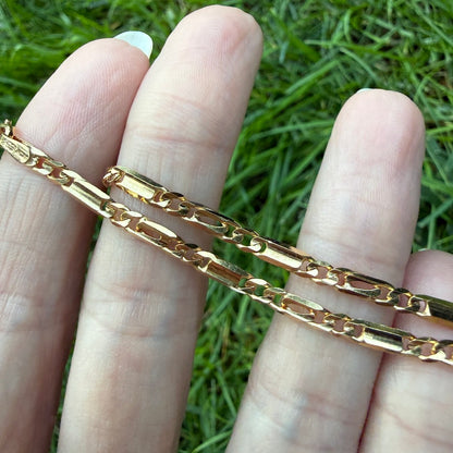 7" Italian Solid 9K Yellow Gold UnoAerre Figaro Bar Link Bracelet, 3.61 g