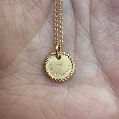 Estate David Yurman K Initial Disk Charm Necklace in 18K Yellow Gold with Pavé Diamonds