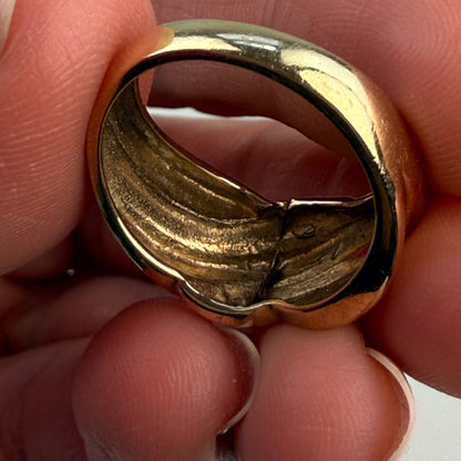 10K Solid Yellow Gold Sculptural High Polished Modern Ring Size 6.75