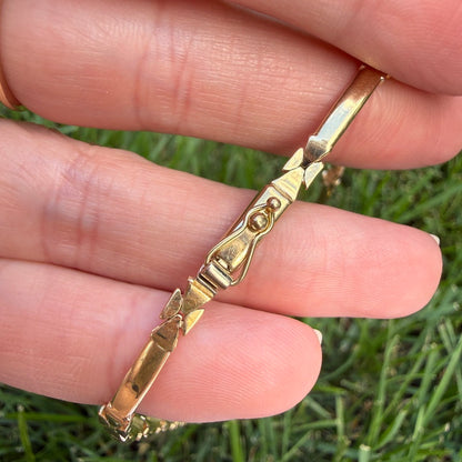 16" Solid 14K Yellow Gold Italian Geometric Link Necklace with .35 -.40 CT Natural Diamond, 17 g