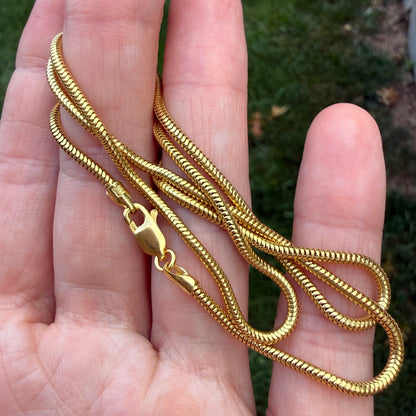 19.25" Italian Solid 14K Yellow Gold Snake Link Chain, 8.9 g