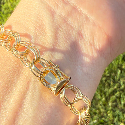 6.5" Vintage Solid 14K Yellow Gold Triple Circle Link Bracelet, 11.23 g