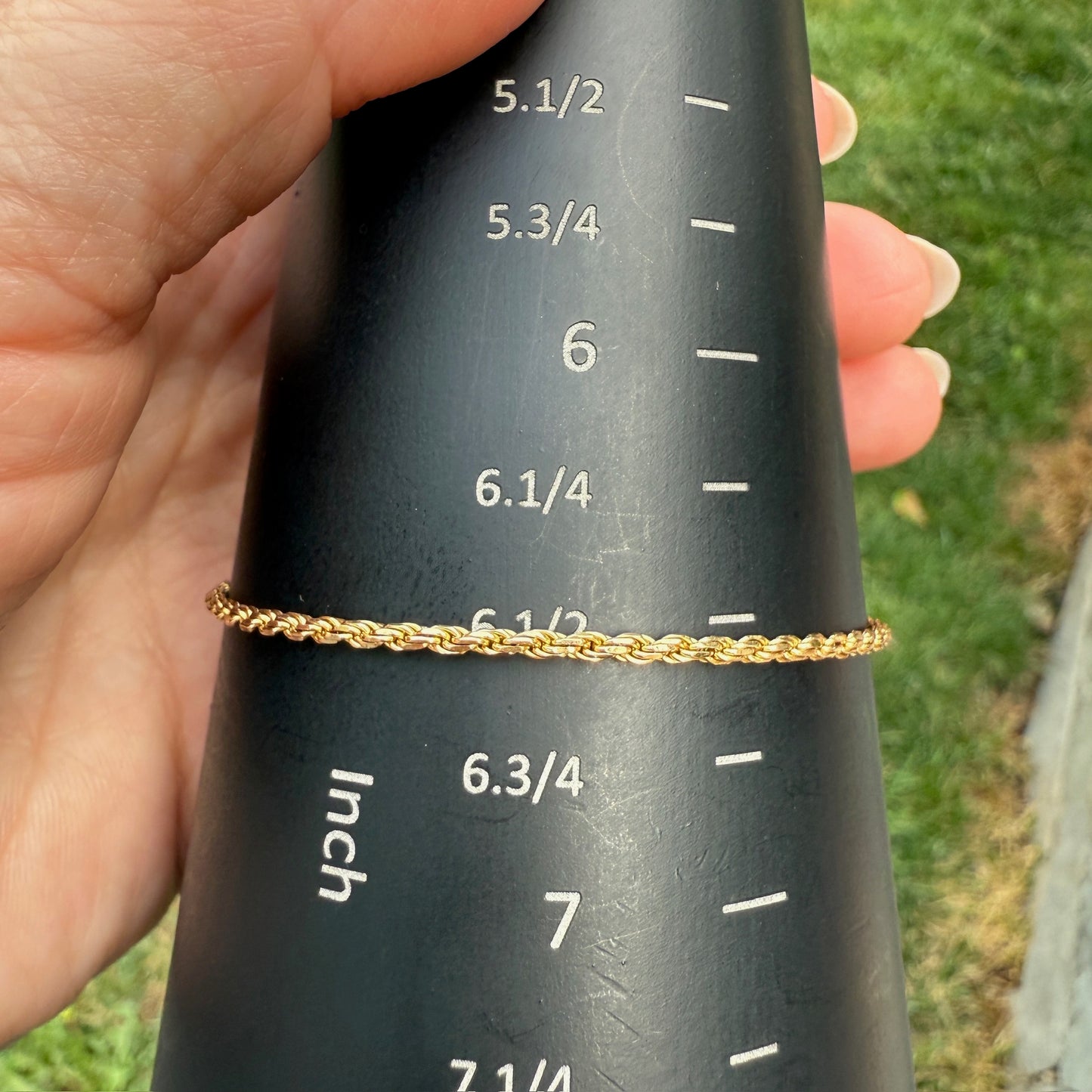 6.5" Italian Solid 14K Yellow Gold French Rope Chain Bracelet, 2.58 g