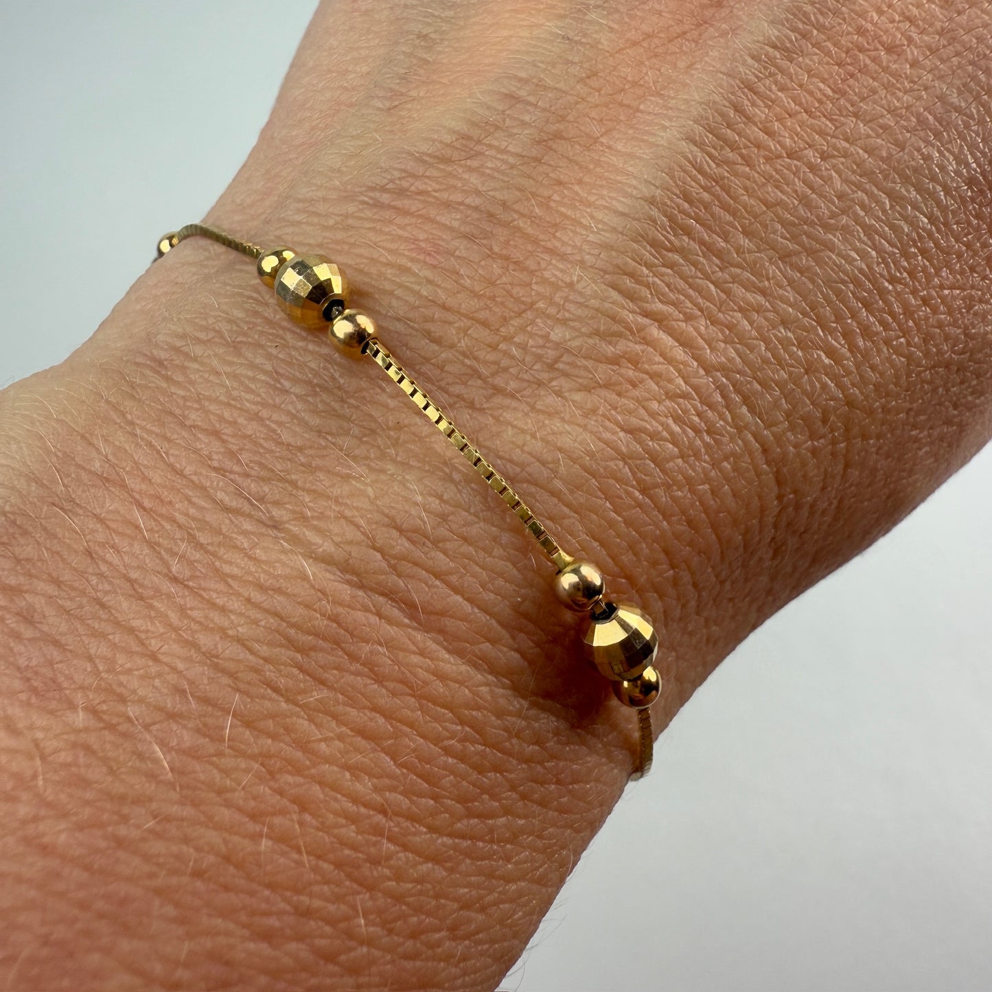 6.5" Solid 14K Yellow Gold Bead Station Bracelet, 2.5 g