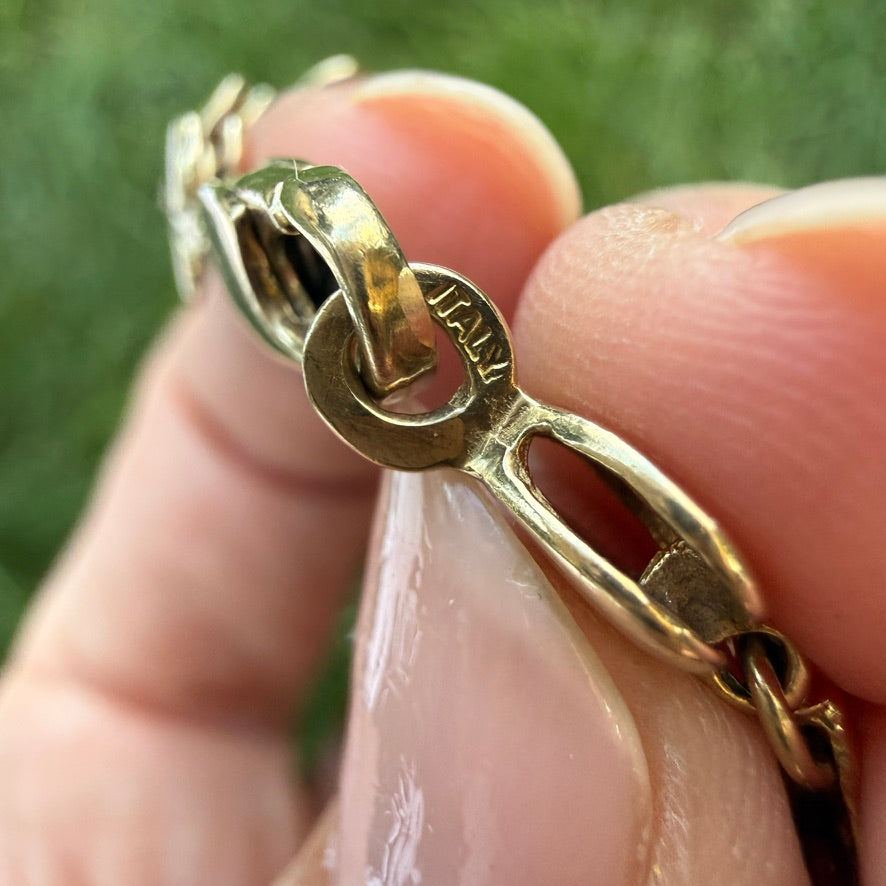 7.25" Italian Solid 9K Alternating Open and Closed Heart Bracelet, 8.23 g