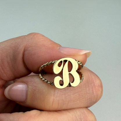14K Solid Yellow Gold "B" Initial Ring – Size 6.5