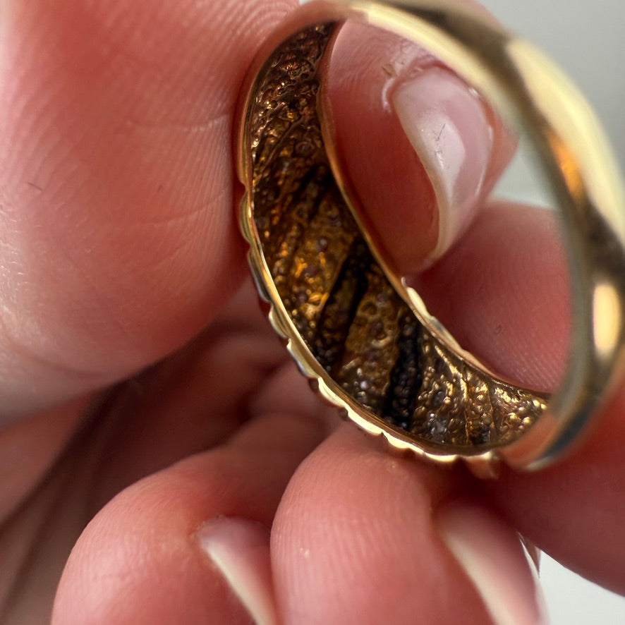 10K Solid Yellow Gold Croissant Diamond Ring, Size 6.25