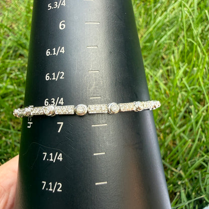 6.75+" Solid 18K White Gold 2 CWT Diamond Tennis Bracelet, 9.53 grams