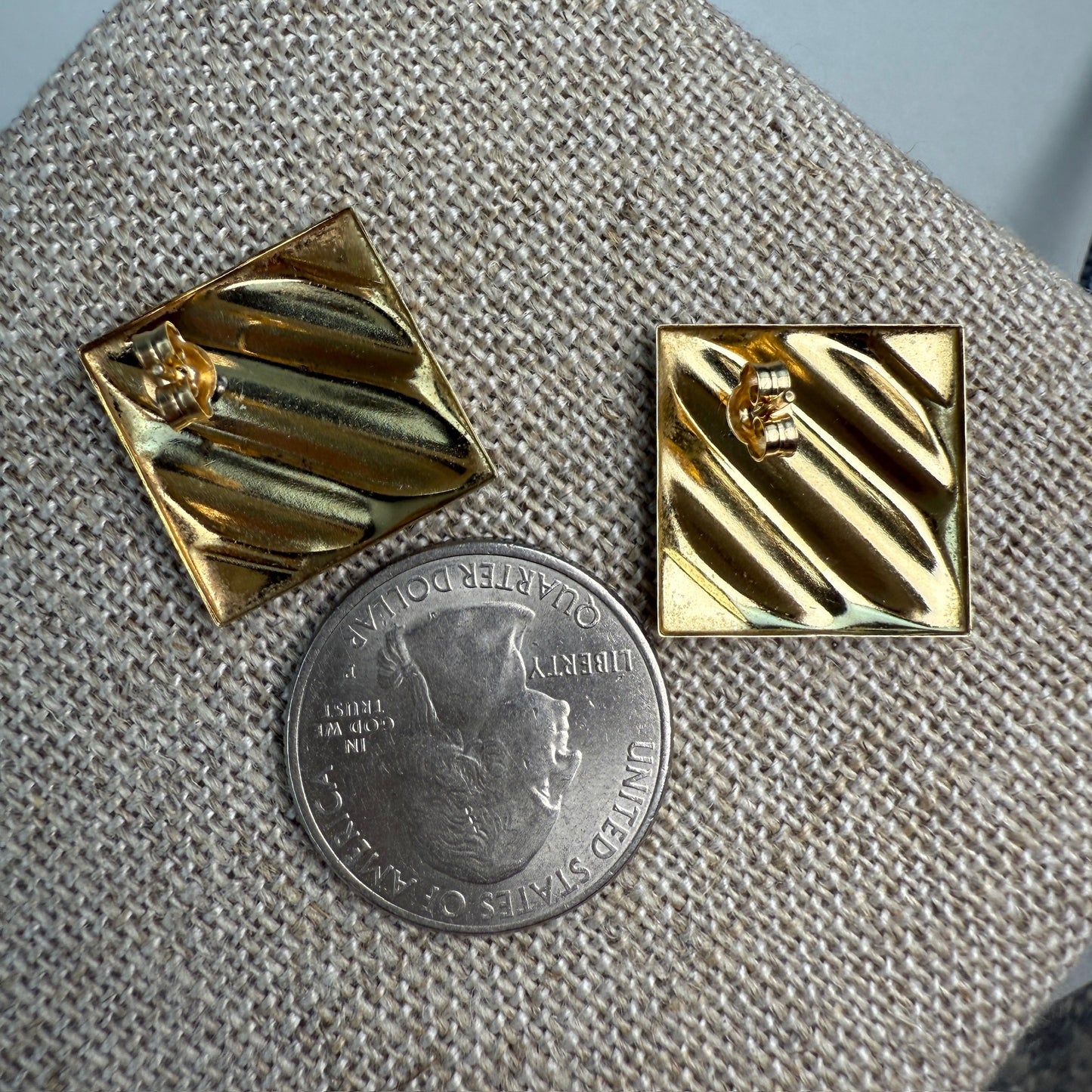 14k Solid Yellow Gold Geometric Statement Earrings, 1.9 g