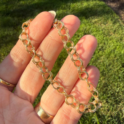 6.75" Vintage Solid 14K Yellow Gold Triple Circle Link Bracelet, 7.58 g