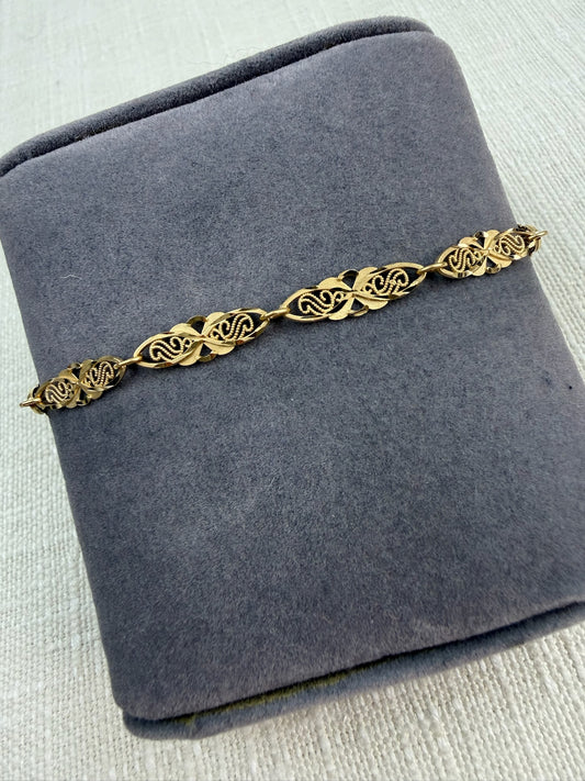 7" Solid 14K Yellow Gold Oval Open Work Link Bracelet, 3.7 g