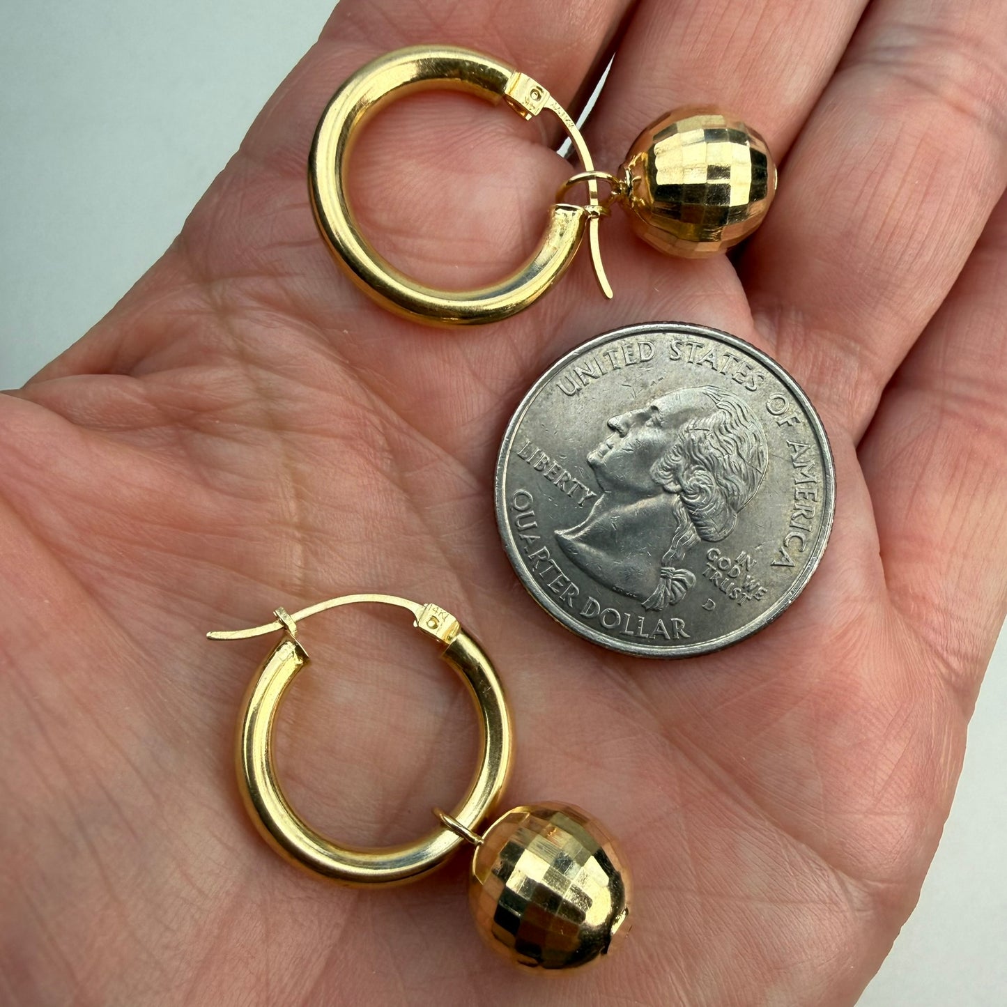 Estate 14k Solid Yellow Gold Hoop with Removable Disco Ball Earrings