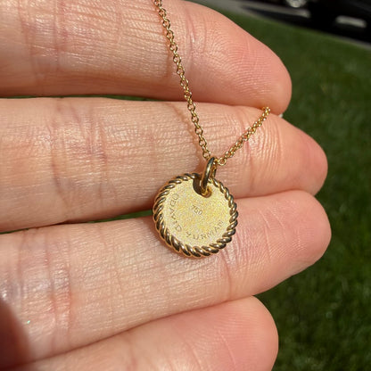 Estate David Yurman K Initial Disk Charm Necklace in 18K Yellow Gold with Pavé Diamonds