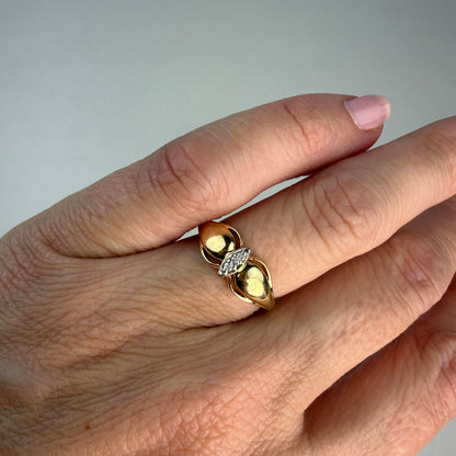 10K Solid Yellow Gold Sculptural Diamond Accent Ring, Size 5
