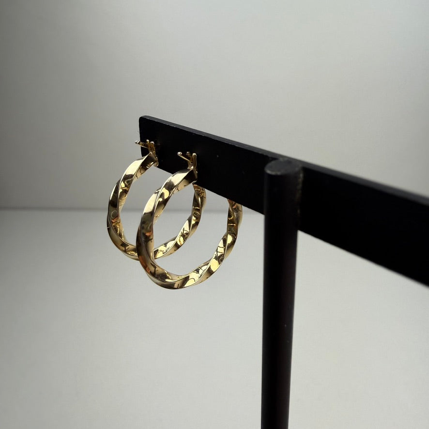 14k Solid Yellow Gold Italian Twisted Hoop Earrings, 1.33 g