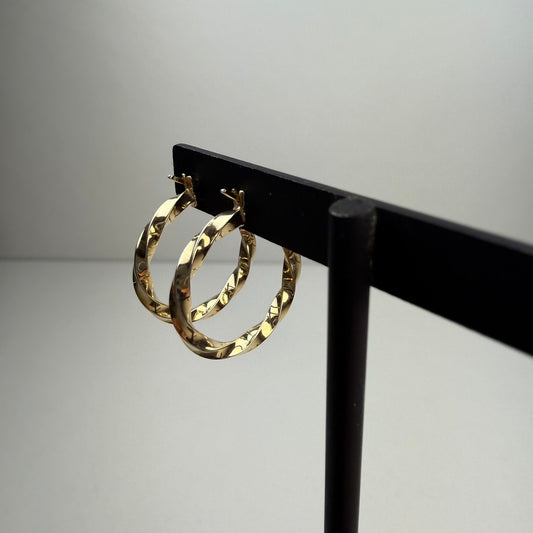14k Solid Yellow Gold Italian Twisted Hoop Earrings, 1.33 g