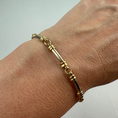 6.75" Solid 14K Two-tone Yellow and White Gold Bar Link Bracelet, 7.62 g