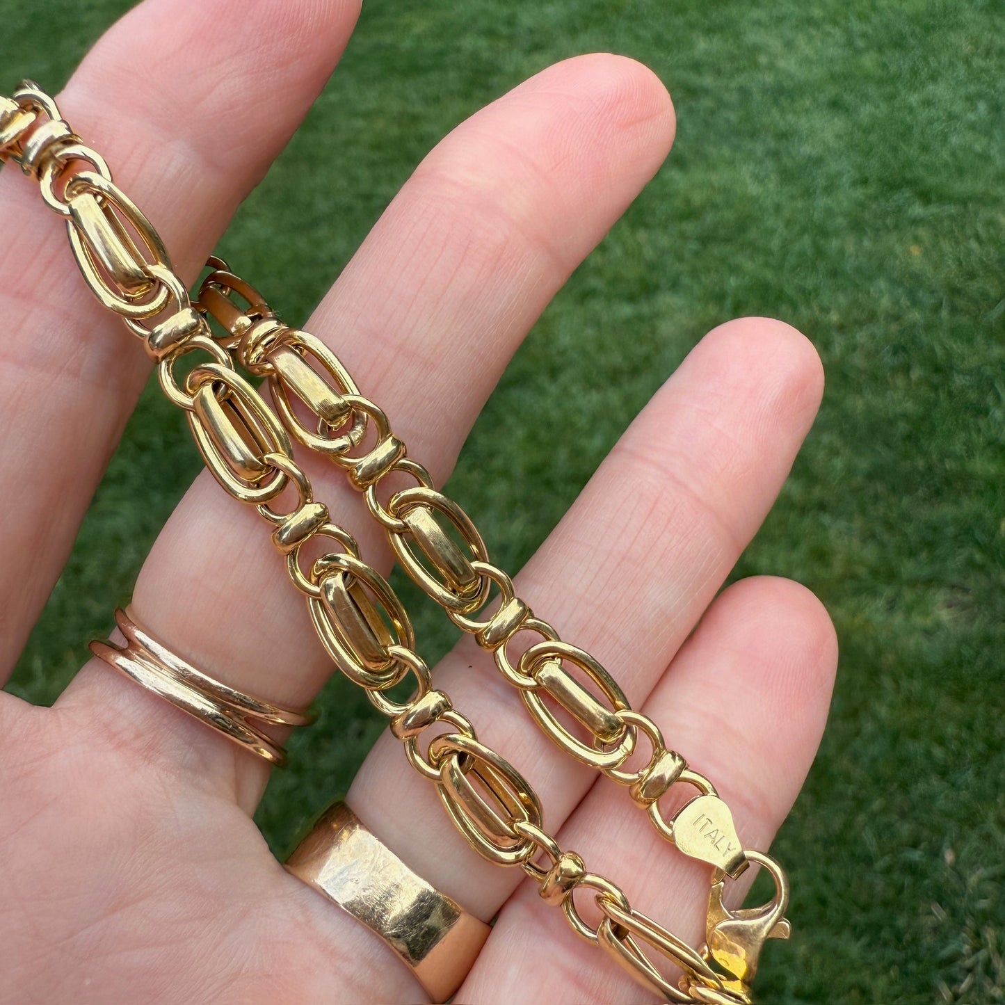 7.5" Italian Solid 14K Yellow Gold Fancy Link Bracelet, 5.75 g