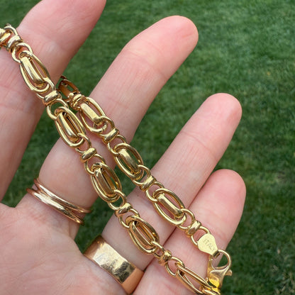 7.5" Italian Solid 14K Yellow Gold Fancy Link Bracelet, 5.75 g