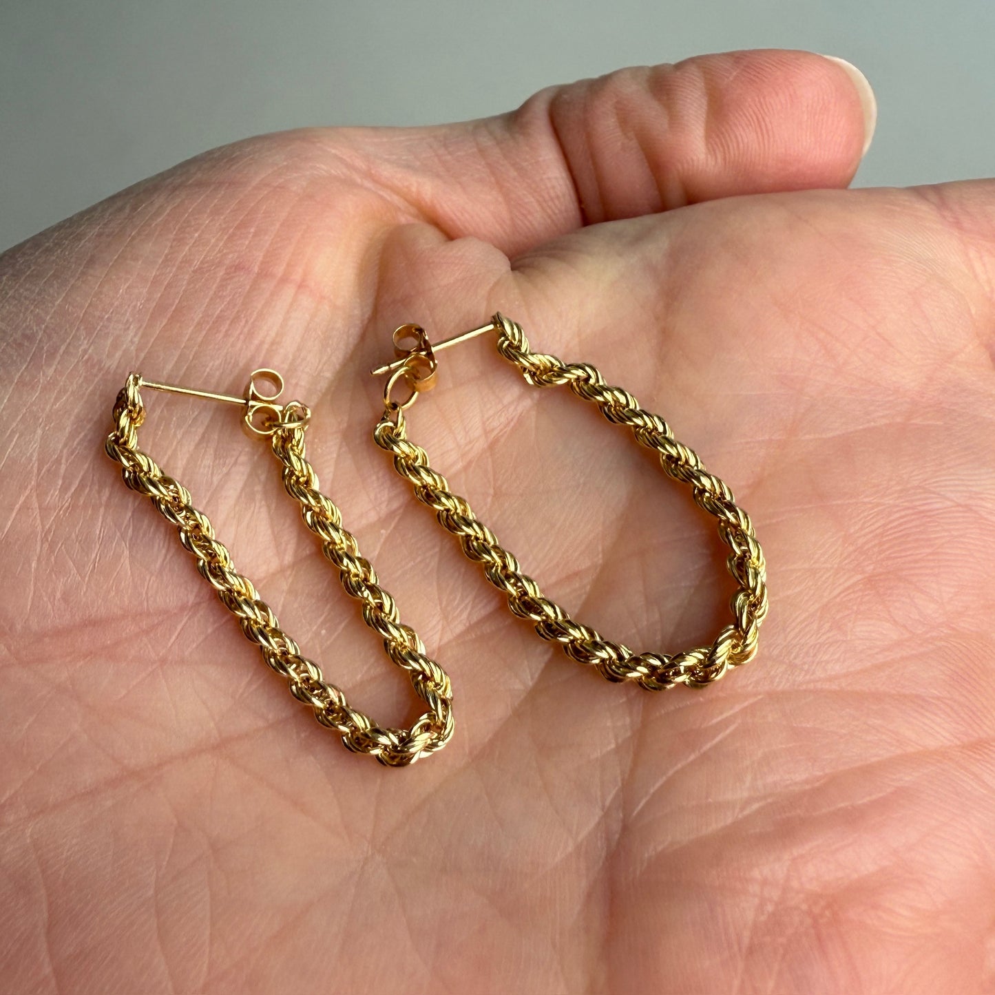 OraAmerica Solid 14k Yellow Gold Rope Hoop Earrings, 1 g