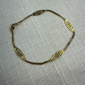 6.5+" Solid 14K Yellow Gold Italian UNOARRE Station Link Bracelet, 2.0 g