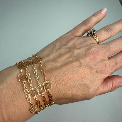 27" Solid 14K Yellow Gold Victorian-inspired Filigree Station Chain, 7.87 g