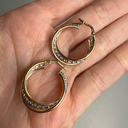 Italian 14k Solid Two-tone Gold Hoop Earrings, 1.85 g