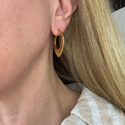 14k Solid Yellow Gold Sculptural Bold Hoop Earrings, 3.22 g