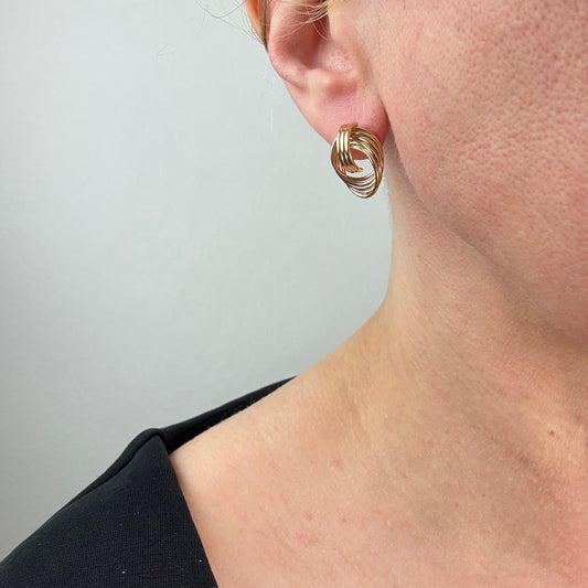 14K Solid Yellow Gold Interlocking Circle Post Earrings, 2 g