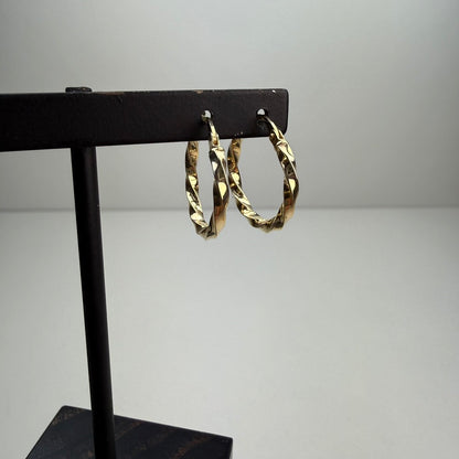 14k Solid Yellow Gold Italian Twisted Hoop Earrings, 1.33 g
