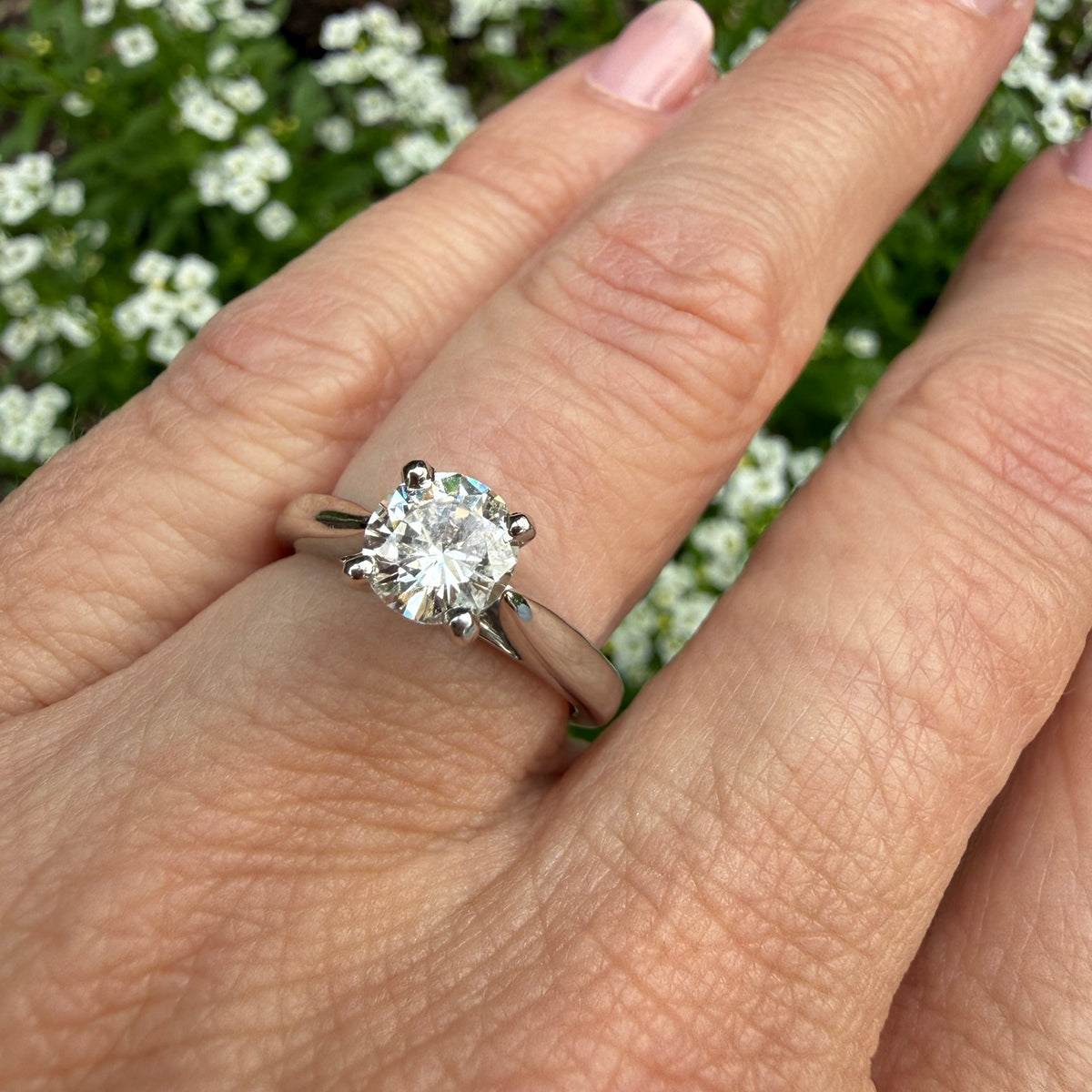 Solid 14K White Gold .80 CT Natural Diamond Solitaire, European Shank