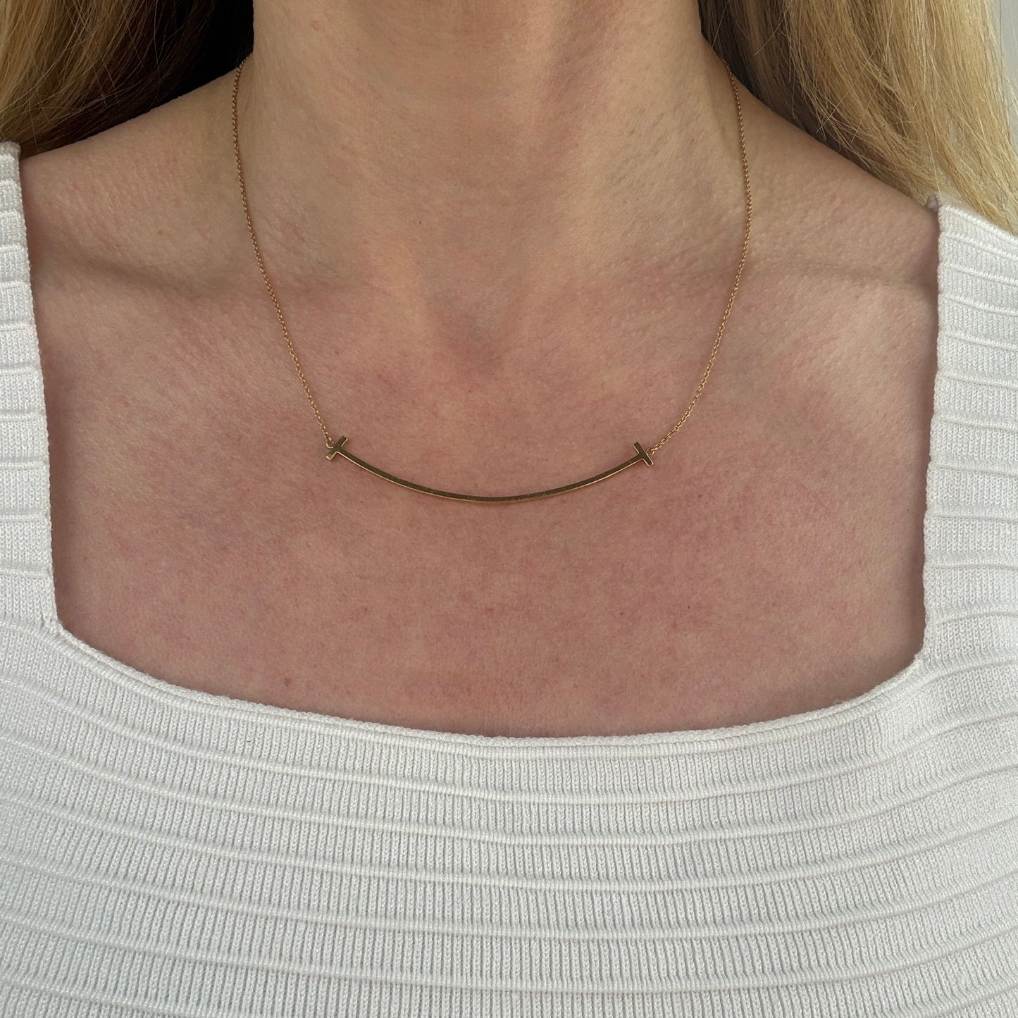 Tiffany & Co Large Tiffany T Smile Necklace 18K Yellow Gold Adjustable 16-18", 3.8 grams