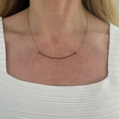 Tiffany & Co Large Tiffany T Smile Necklace 18K Yellow Gold Adjustable 16-18", 3.8 grams