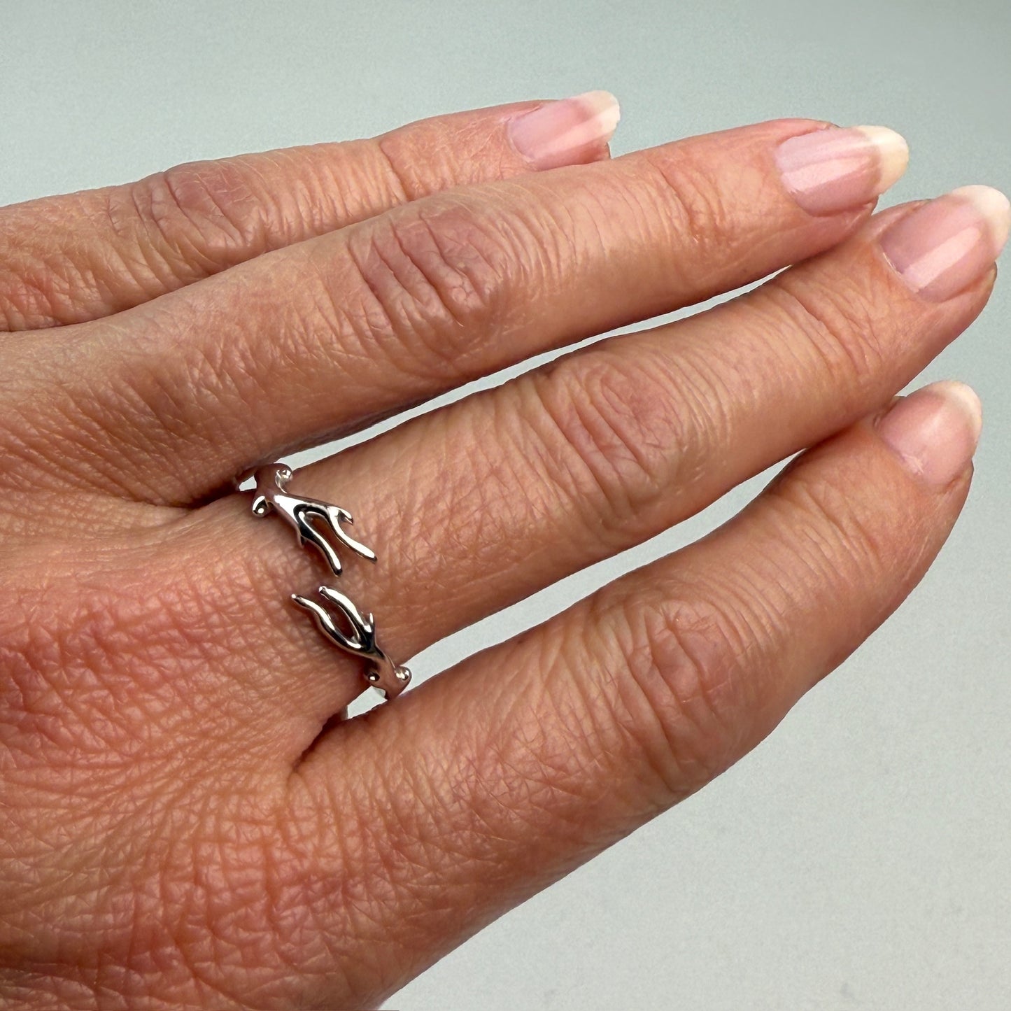 14K Solid White Gold Open Coral Branches Ring – Size 7.5