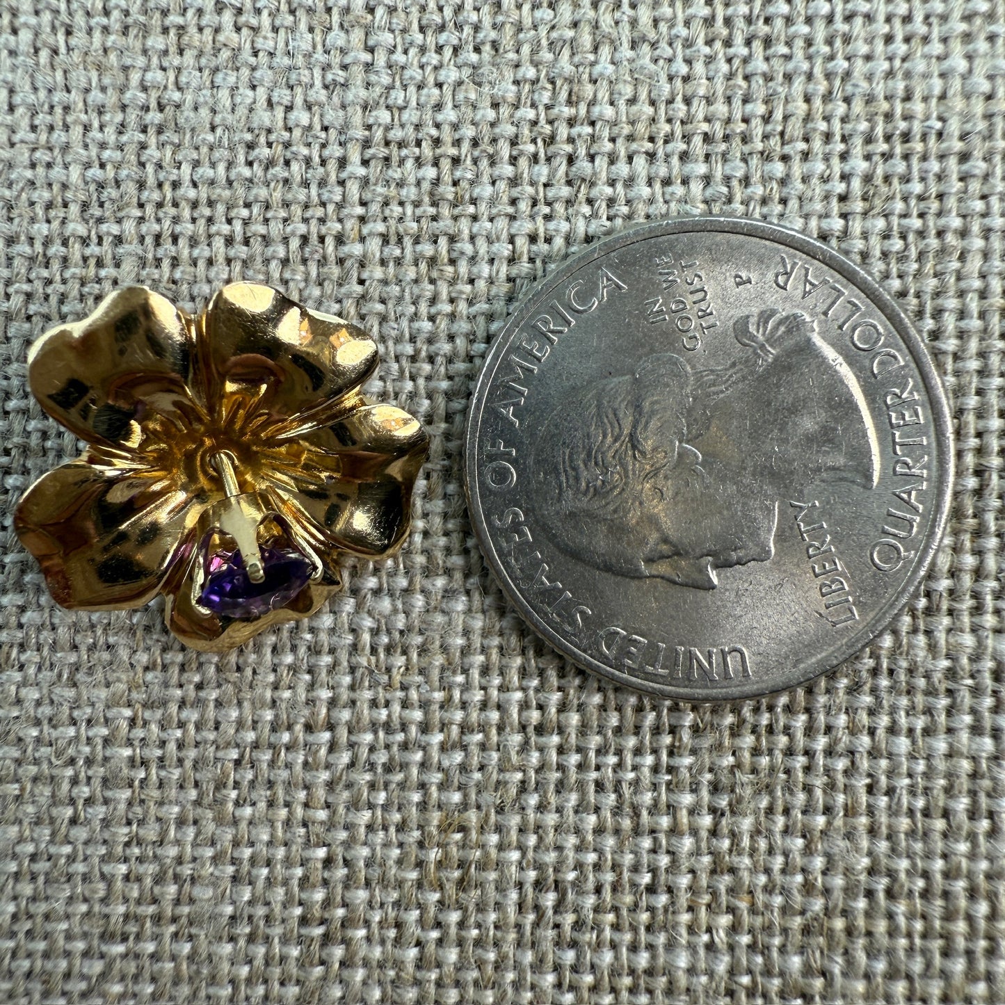 14K Solid Yellow Gold Flower Earring Jackets with Amethyst Stud earrings, 1.75 g