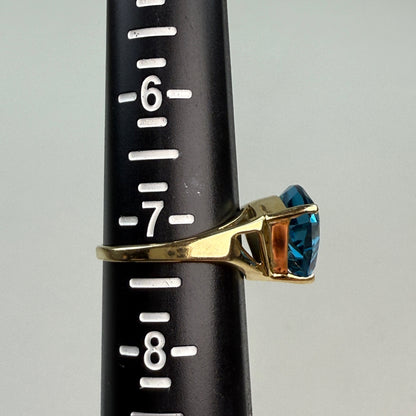 14K Solid Yellow Gold Fancy Cut London Blue Topaz Ring, Size 7.25
