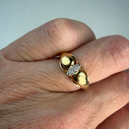 10K Solid Yellow Gold Sculptural Diamond Accent Ring, Size 5