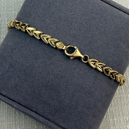 6.75" Solid 14K Yellow Gold Leaf Link Bracelet, 7 g