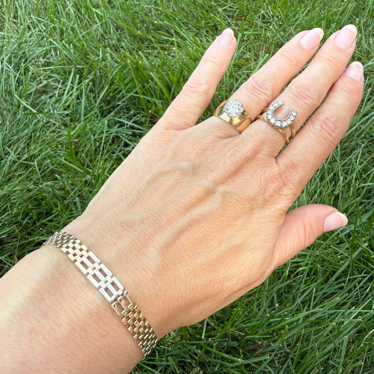 7.75" Solid 14K Yellow Gold Geometric Link Bracelet with Statement Lobster Clasp, 9.81 g