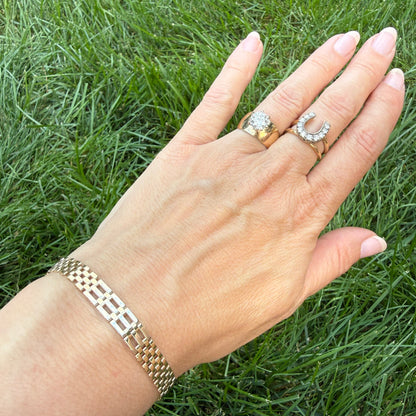 7.75" Solid 14K Yellow Gold Geometric Link Bracelet with Statement Lobster Clasp, 9.81 g